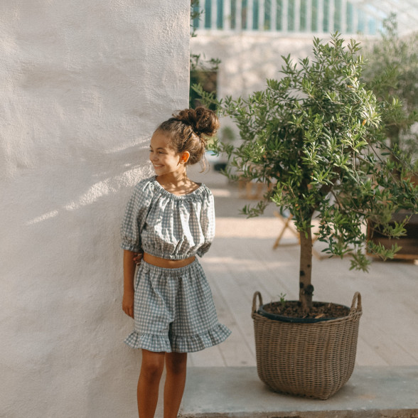 Rūtains šorti ar volāniem - zili